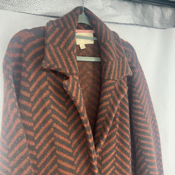 Moth by Anthropologie Paloma Rust Black Chevron Wool Sweater Pea Coat - Picture 9 of 10